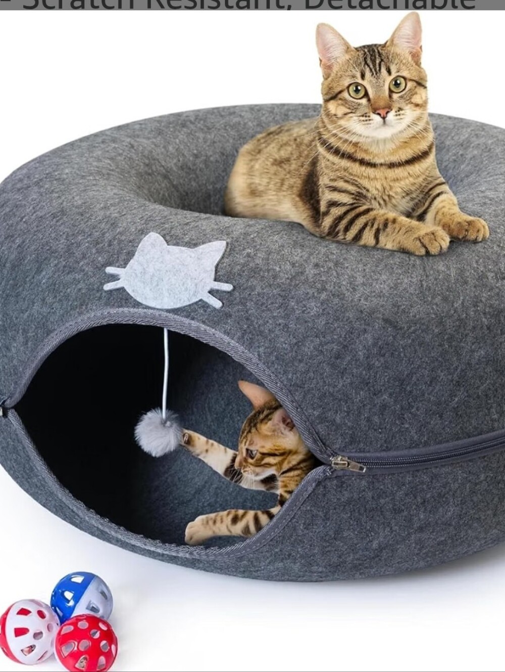 Meow Mansion Large Cat Cave Donut - Cat Tunnel; up to 30lbs - 3 Toy Balls